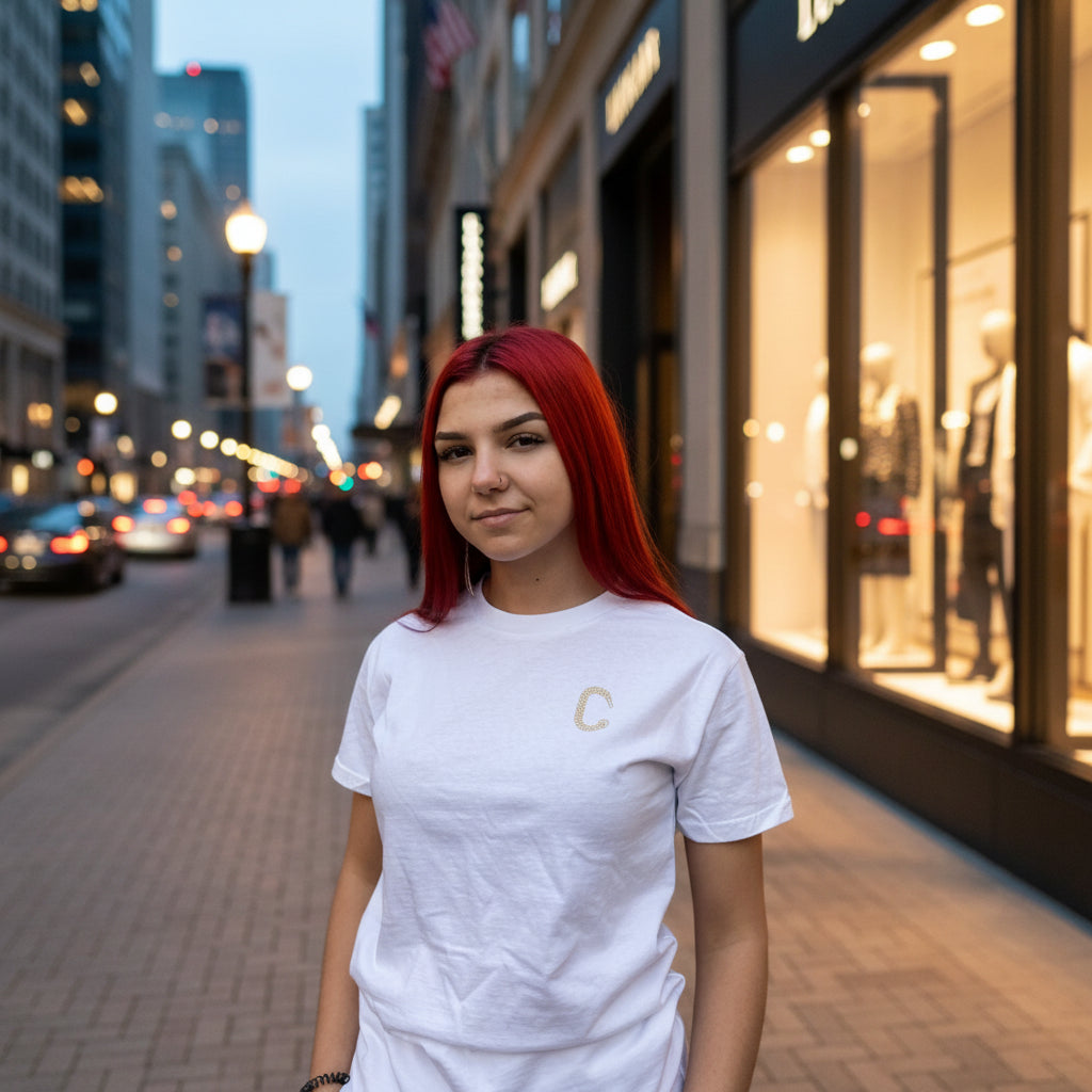 Women's The Closet Inc. White Tee Basic (GLD)